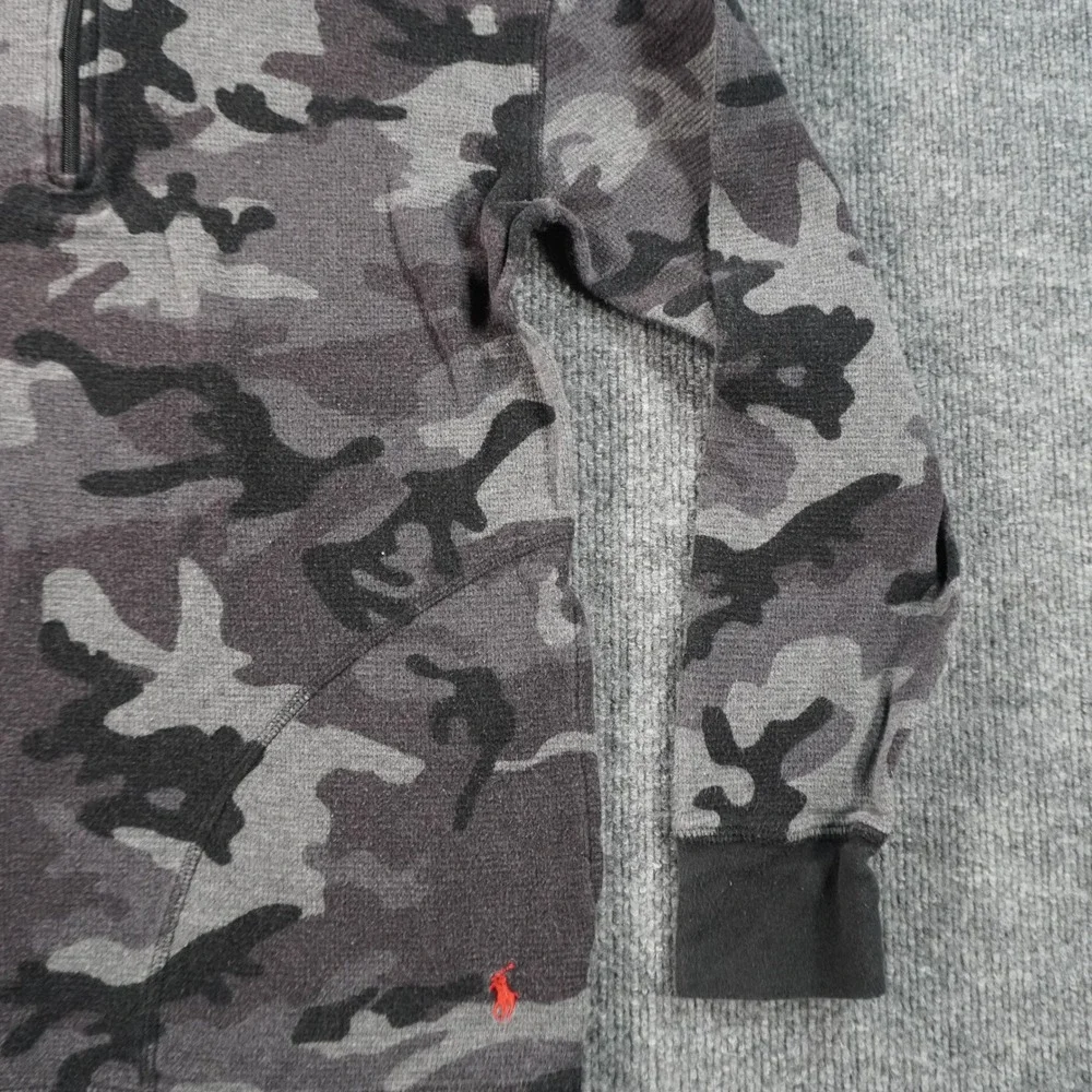 Polo Ralph Lauren Hoodie Mens S Grey Camo Quarter Zip Thermal Waffle Knit Cotton